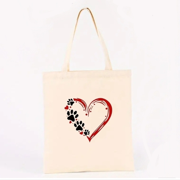 Hand Crafted Handbags - NEW!! Dog lovers Heart / Paw Canvas Tote bag.
